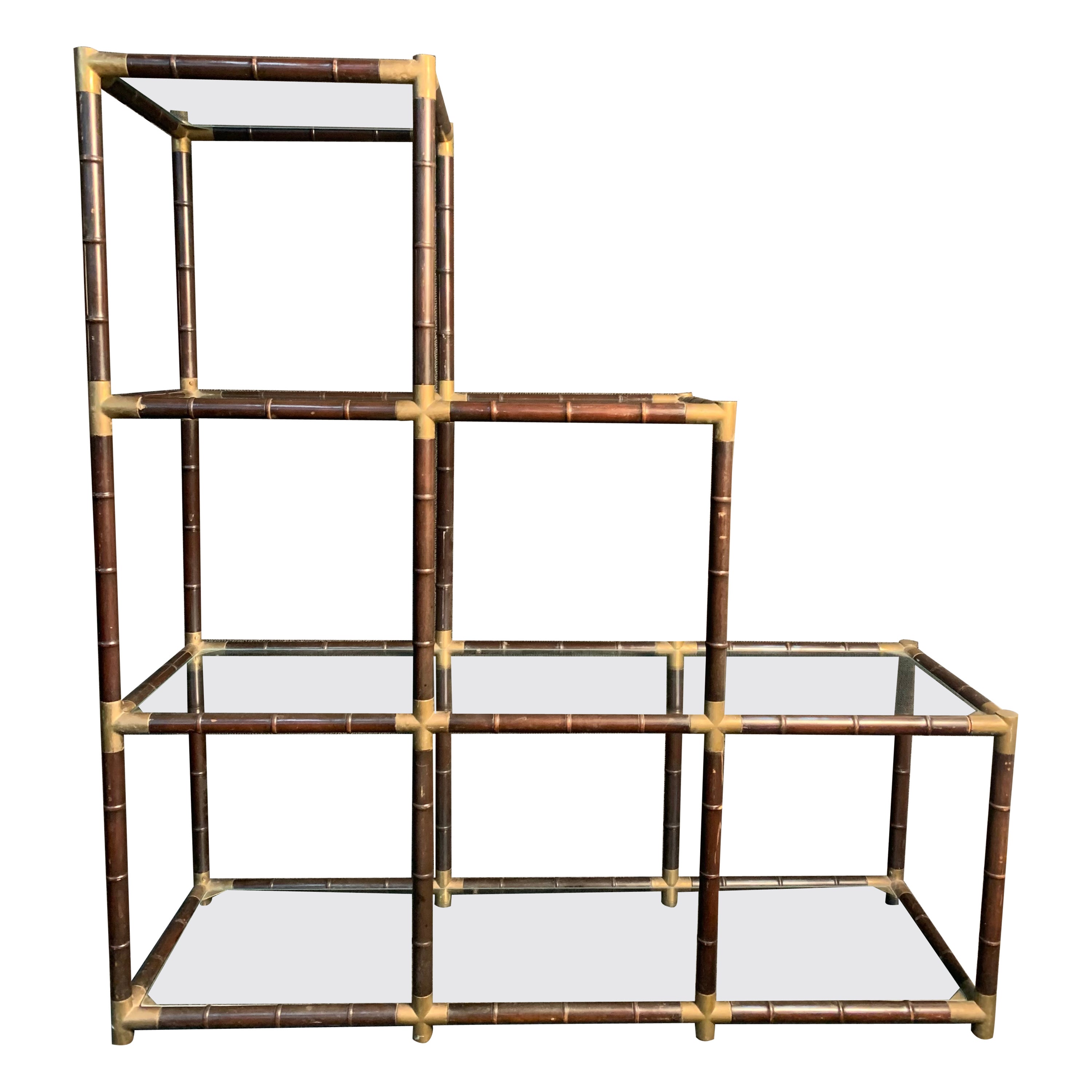 Mid-Century Modern Bamboo and Brass Etagere For Sale