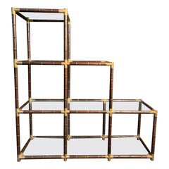 Mid-Century Modern Bamboo and Brass Etagere