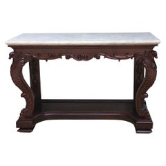 Stamped "J M Edmond Calcutta" Anglo-Indian Mahogany Marble Top Console Table