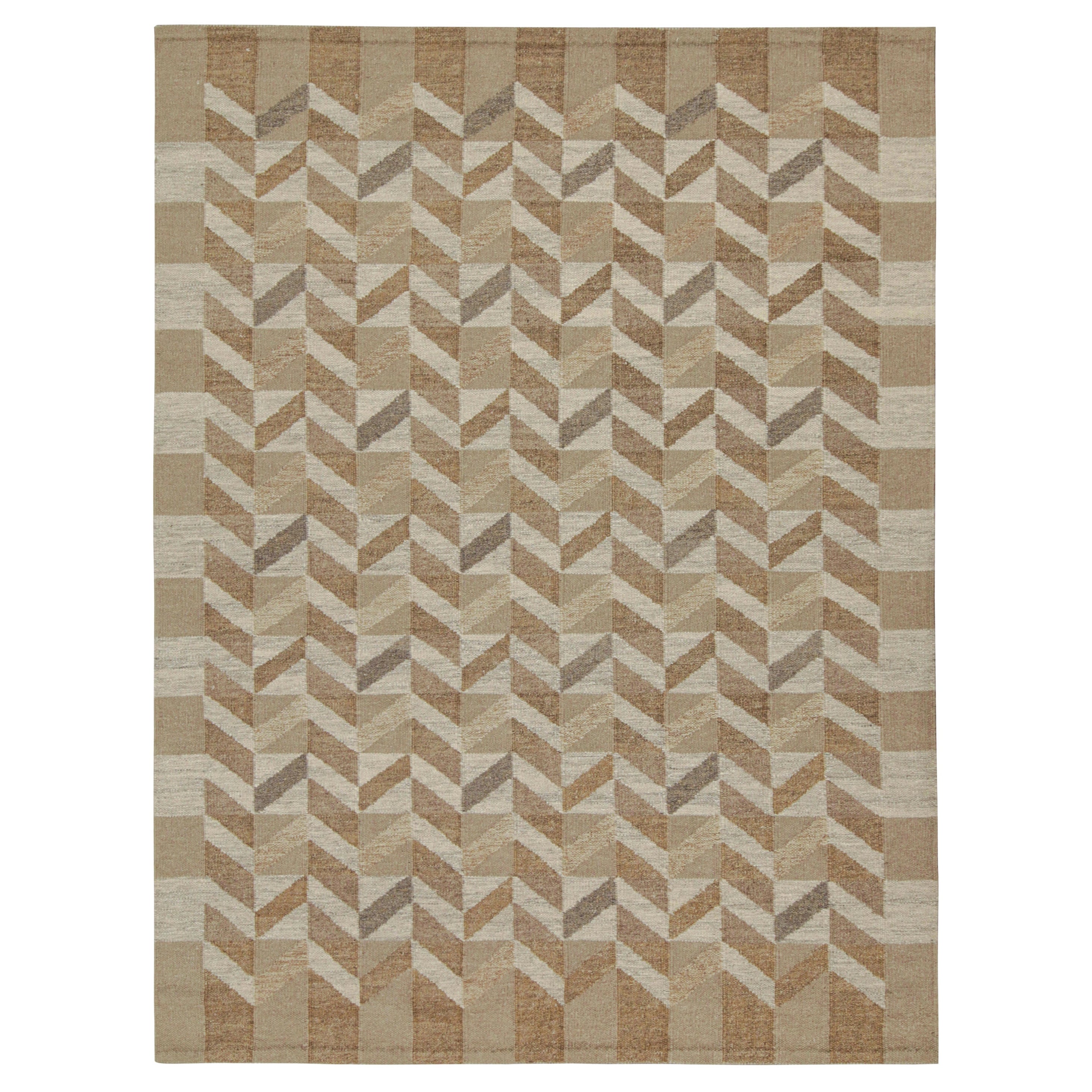 Skandinavischer Kilim von Rug & Kilim in grauem und beige-braunem geometrischem Muster