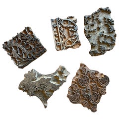 Set of Vintage Wooden Printing Textile Blocks