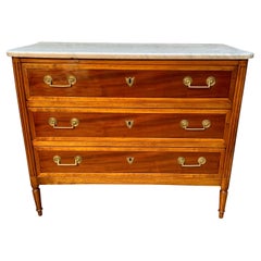 19th Century French Louis XVI Walnut and Marble Chest of Drawers