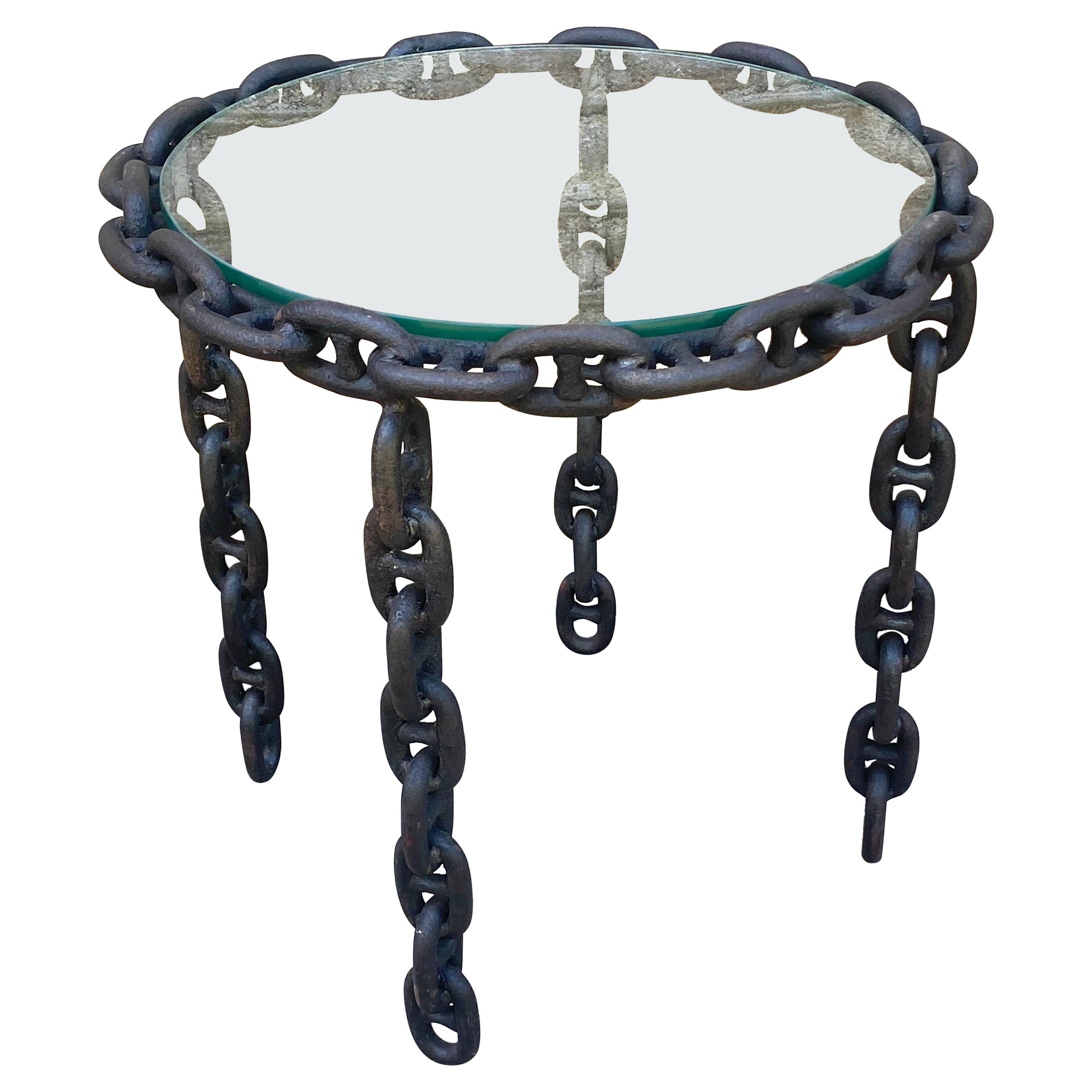 Small Chain and Glass Side Table For Sale