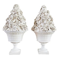 Paire de Grande Cestini con Fiori italiennes blanches du 20ème siècle