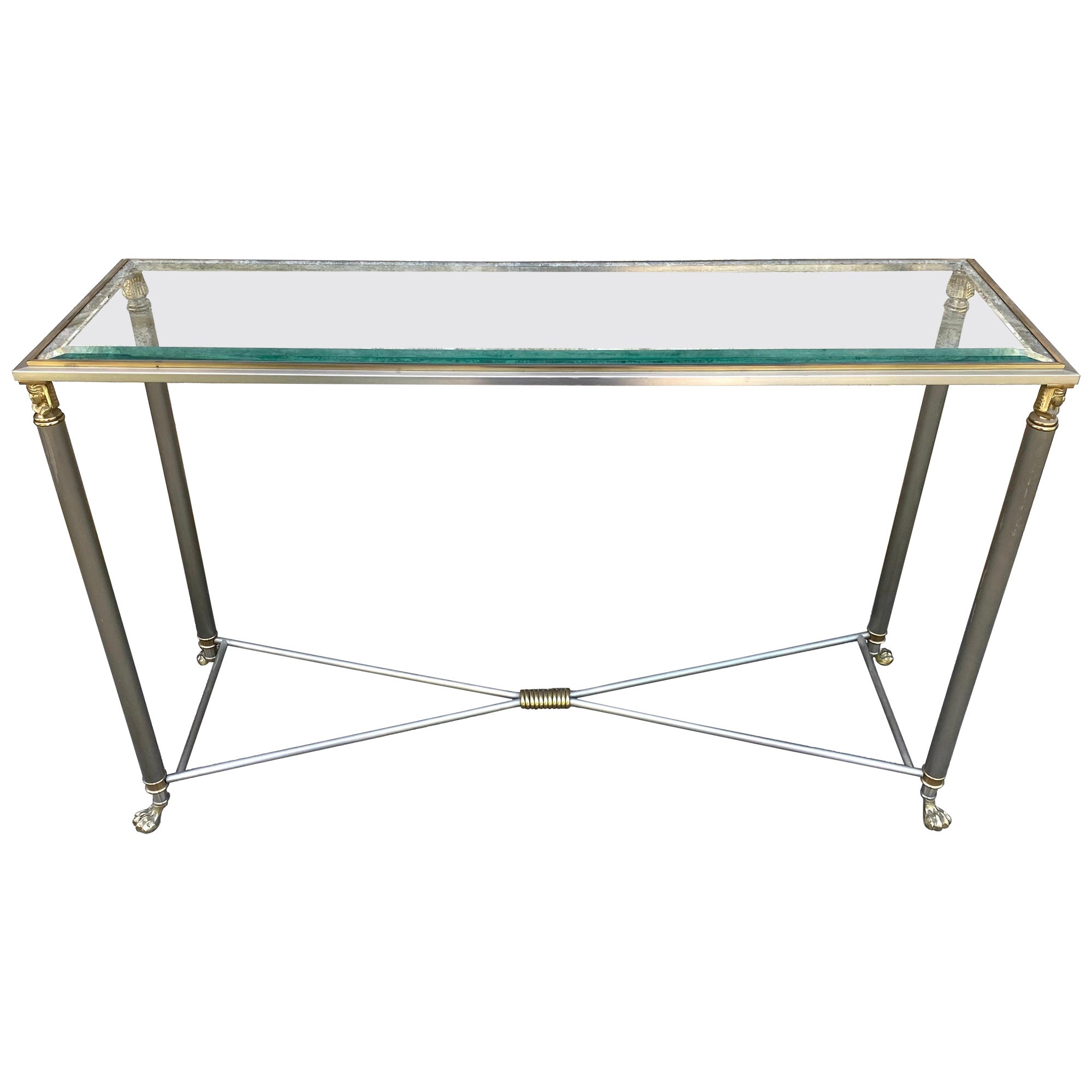 Jansen Style Console Table in Steel and Brass  For Sale