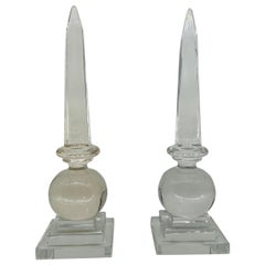Pair, MCM Clear Glass Obelisk Sculptures