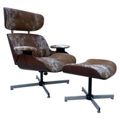 Reupholstered Mcm Lounge Chair Set in Cowhide