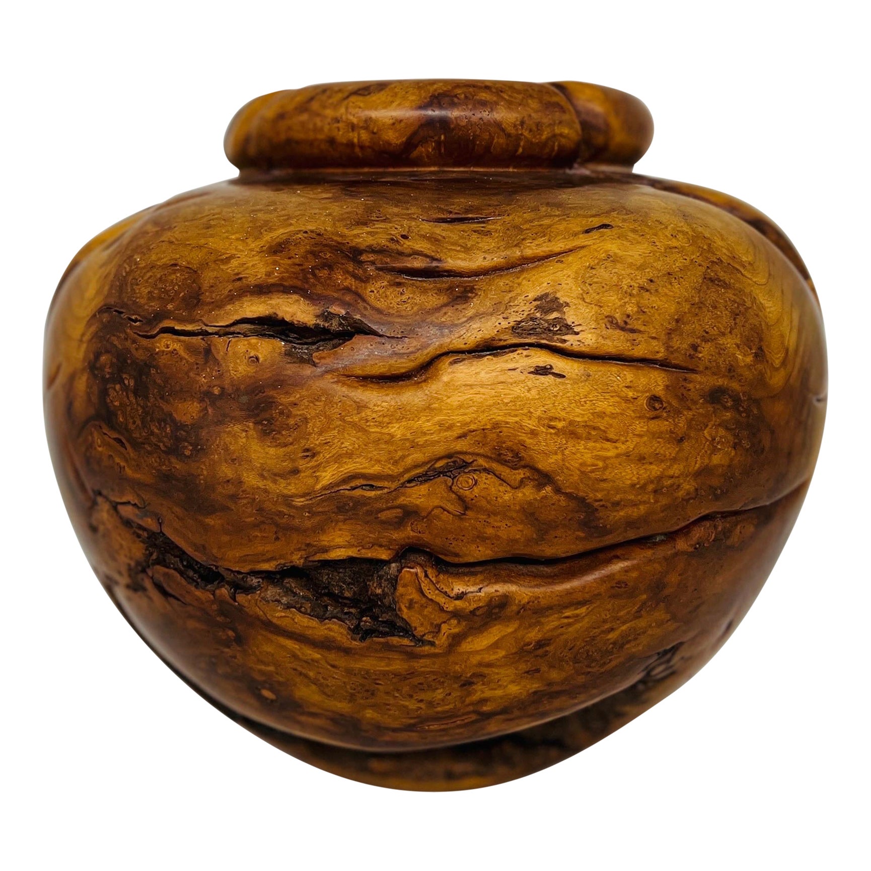 Melvin Lindquist American Cherry Burl Turned Wood Vessel, circa 1982 For Sale