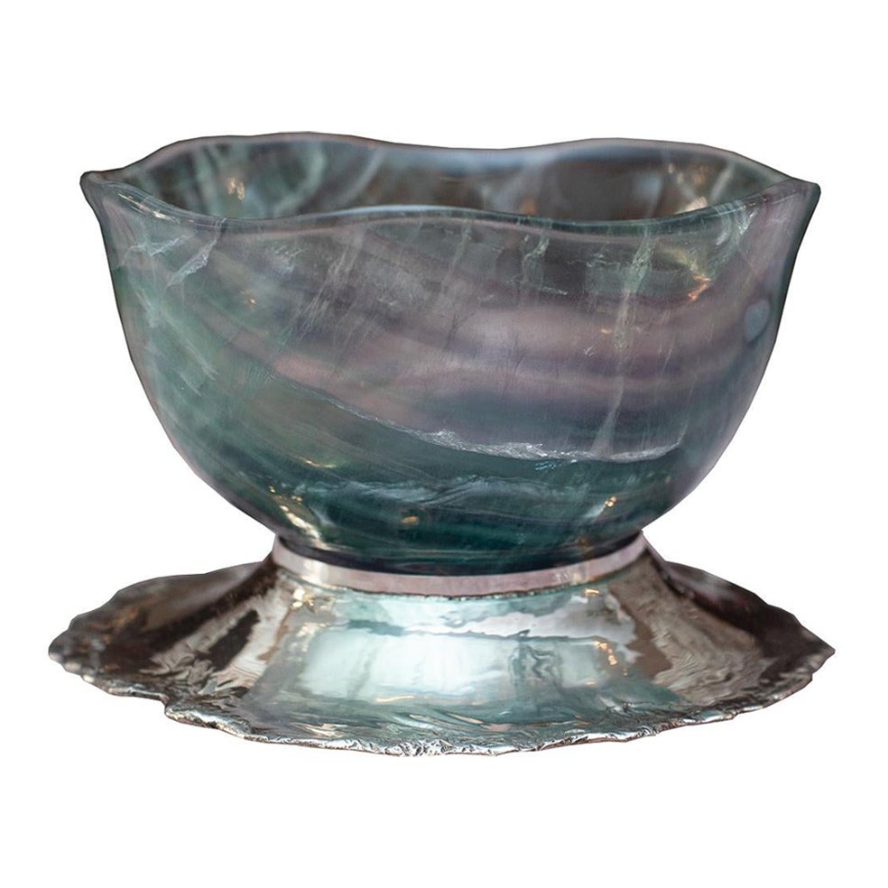 Contemporary Sterling Silver and Fluorite Bowl For Sale