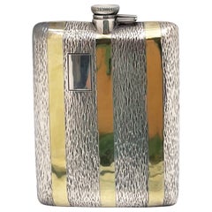 14k Gold and Sterling Silver Striped Flask in Art Deco Style