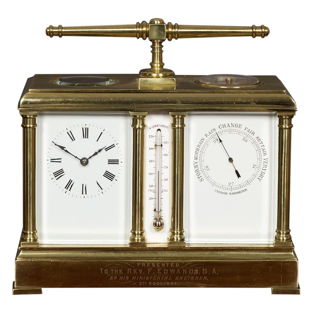 Victorian Carriage Clock Barometer and Thermometer Set For Sale