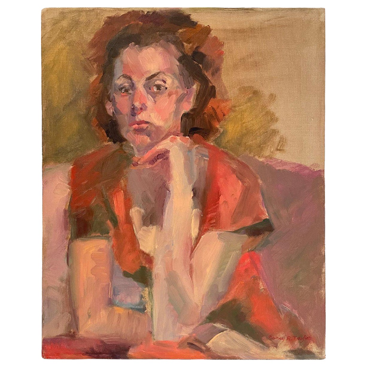 Pintura Mujer con vestido rojo