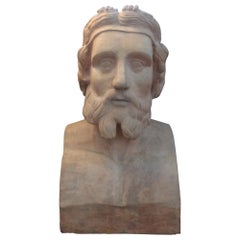 Buste monumental en terre cuite française du XIXe siècle représentant un Grec classique
