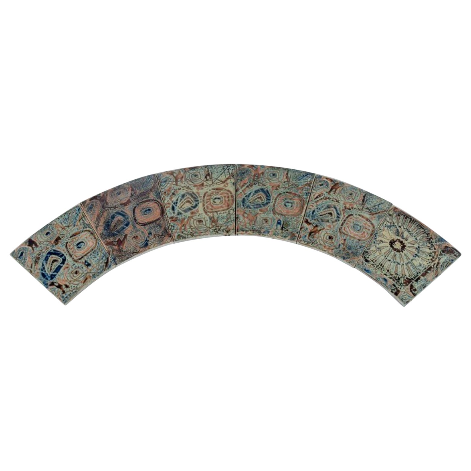 Royal Copenhagen, Six Baca Faience Tiles with Patterned Glaze, 1970s