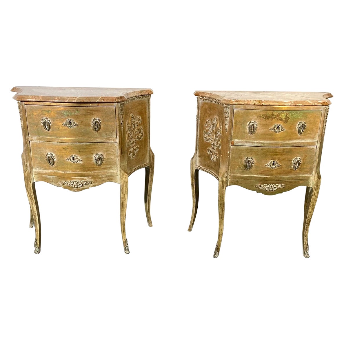 Louis XV Style Marble Top Nightstands For Sale
