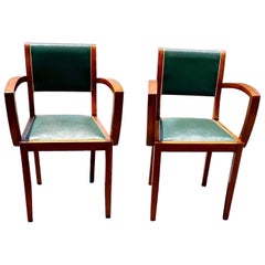 Pair of Bridge Chairs Green Faux Leather French Art Deco, circa 1930