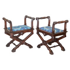 Pair of French Carved Wood Stools
