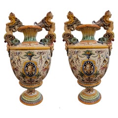 Antique Italian Majolica Ornate Urns