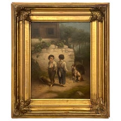 19th Century French Painting 'Backyard Fight', Unsigned