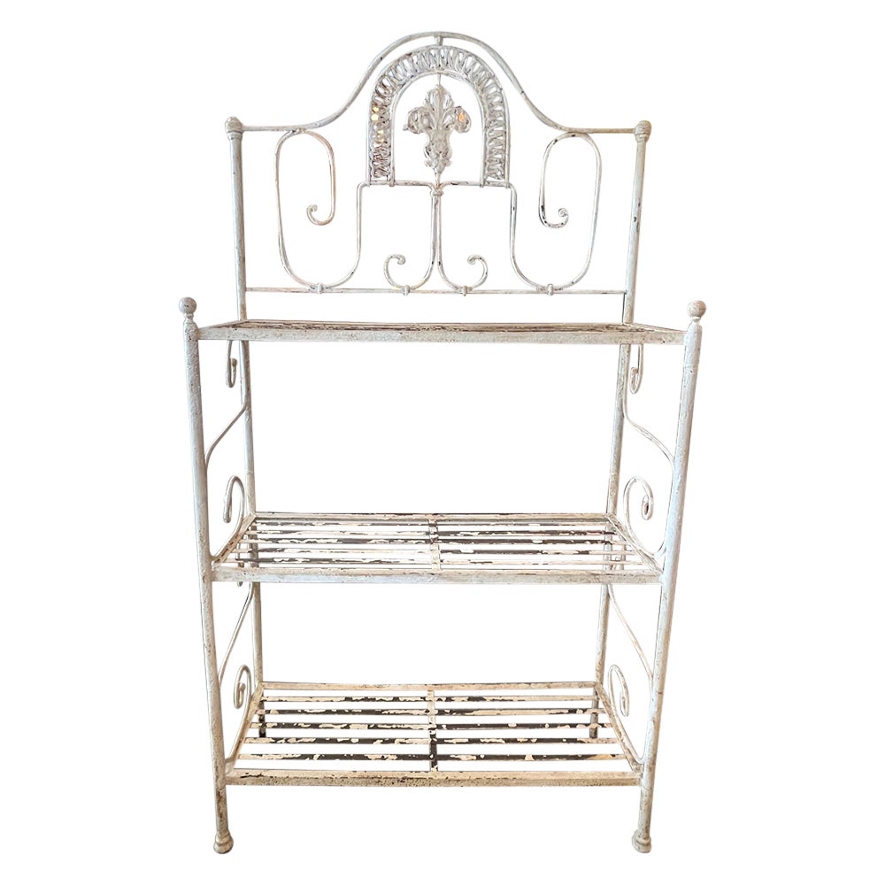 French 19th Century Painted Wrought Iron 3 Shelf Bakers Rack