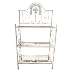 Antique French 19th Century Painted Wrought Iron 3 Shelf Bakers Rack