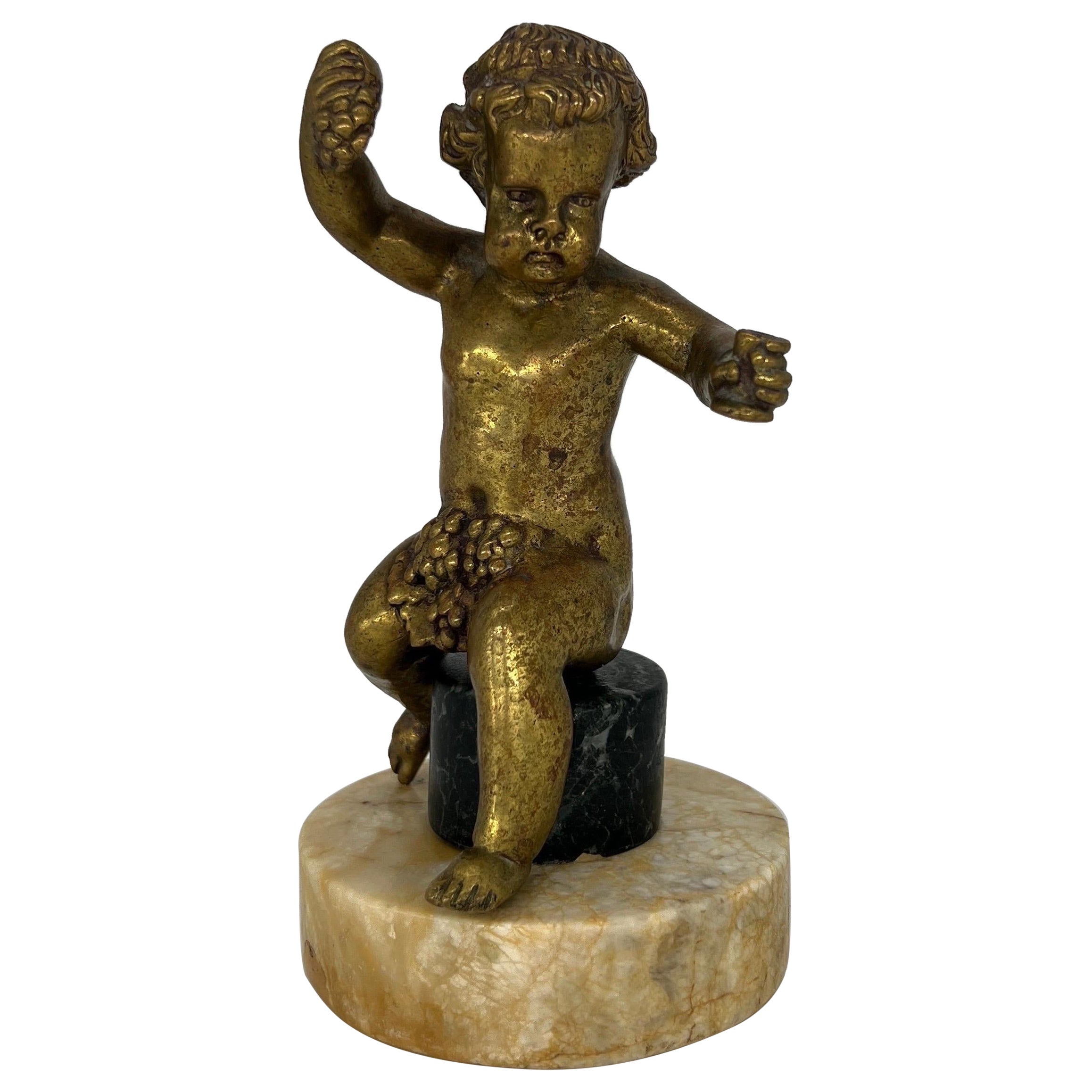 Antique French Gilt Bronze “Grapes into Wine” Cherub Statue Falconet Style For Sale