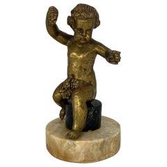 Antique French Gilt Bronze “Grapes into Wine” Cherub Statue Falconet Style