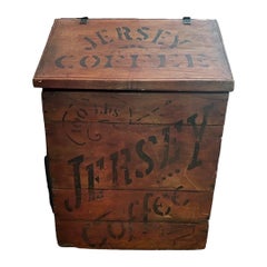 Large Used Primitive “Jersey Coffee” 100 Lb Storage Bin, Original Paint