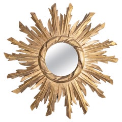 Retro Mid-20th Century French Giltwood Sunburst Starburst Convex Mirror