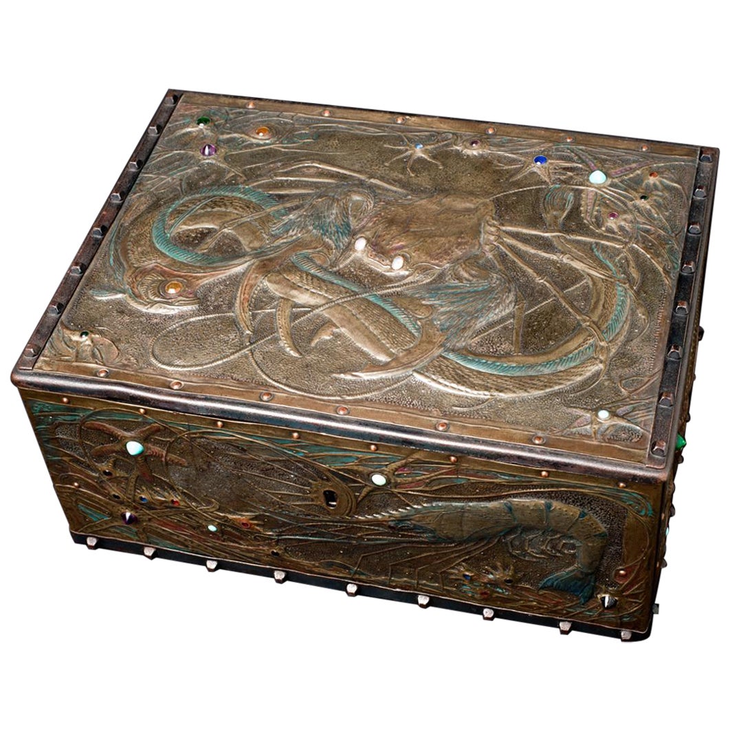 Art Nouveau Seabed Repoussé Box by Alfred Daguet For Sale