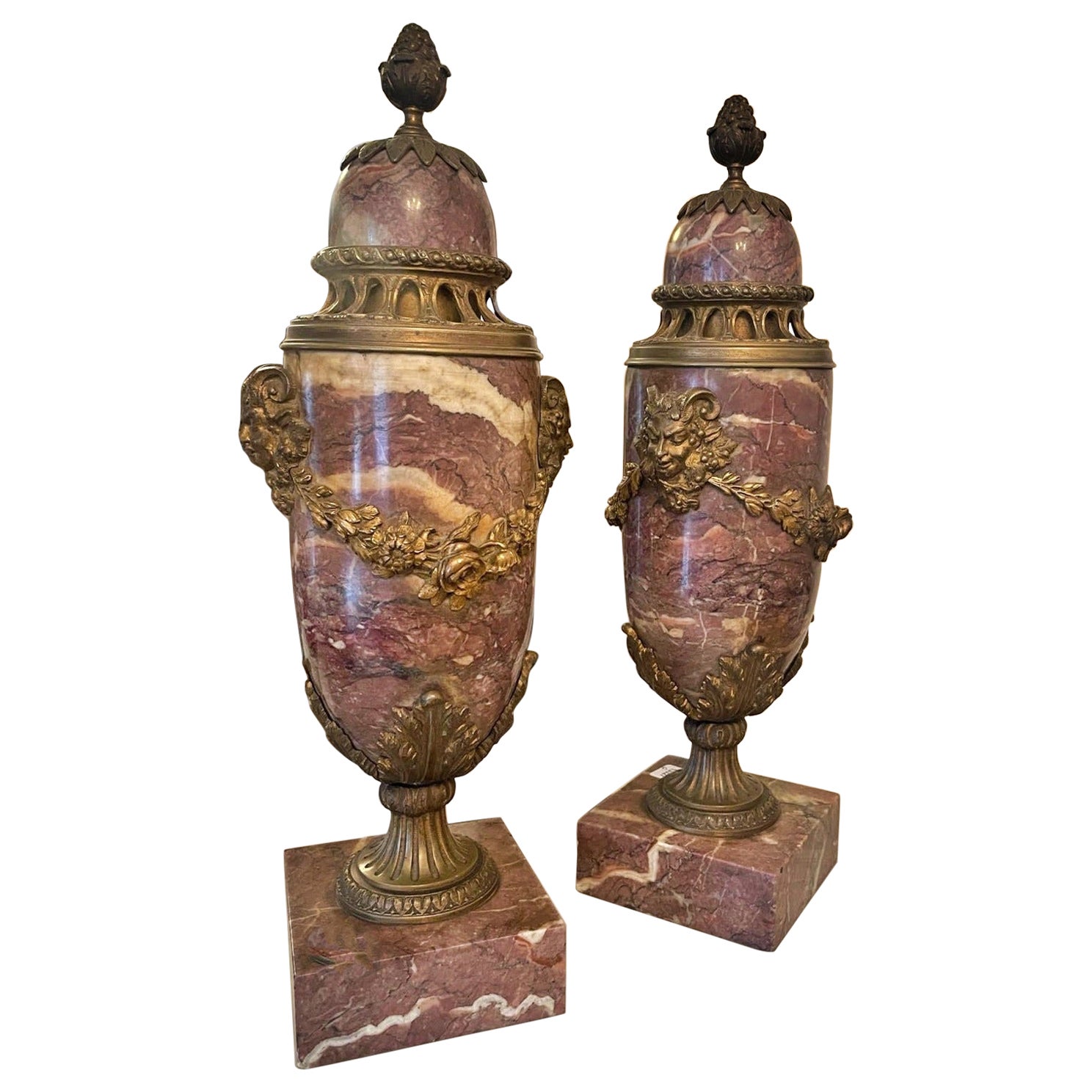 Important Pair of Gilt Bronze Covered Perfume Burner Vases 19th Century For Sale