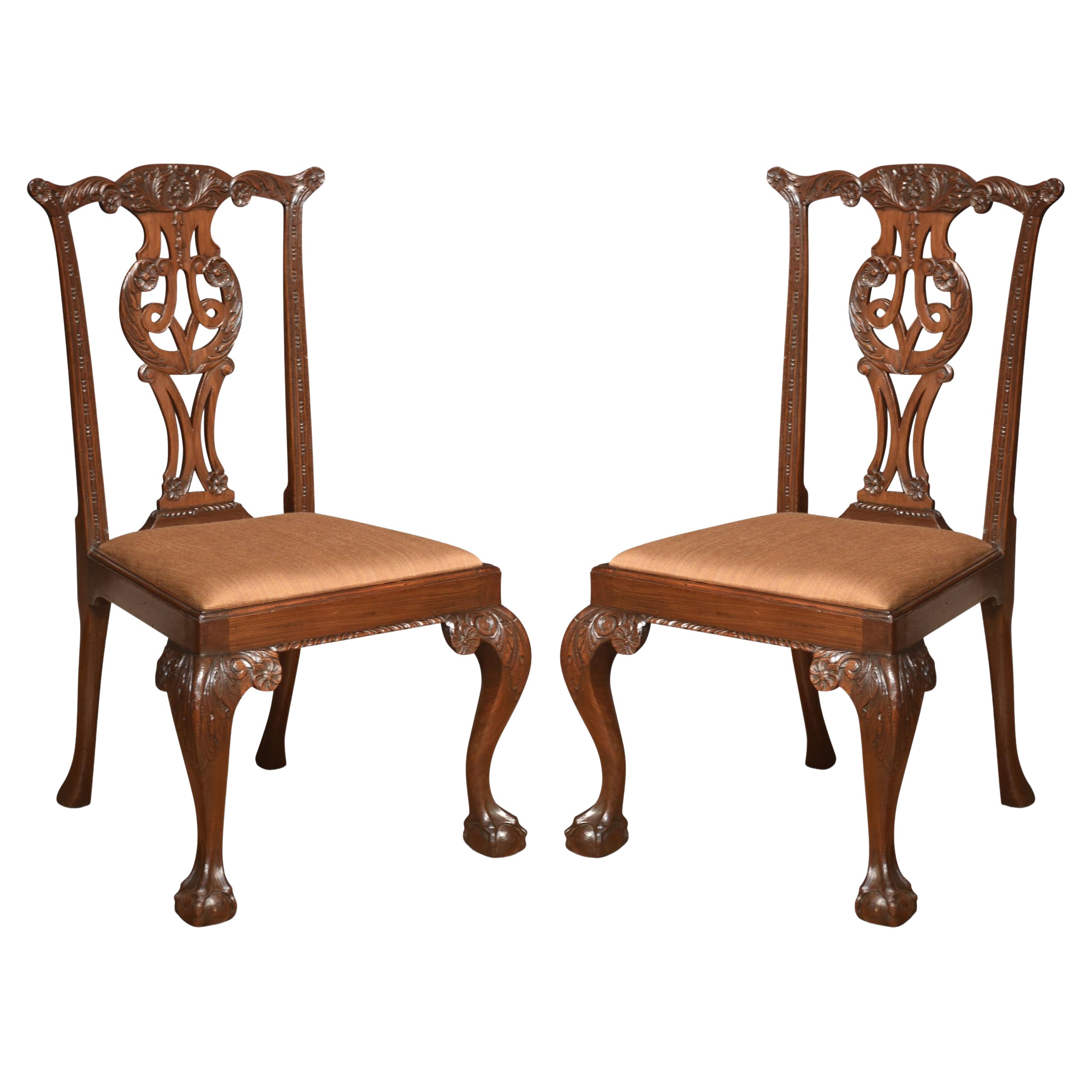 Pair of Chippendale Revival Side Chairs For Sale