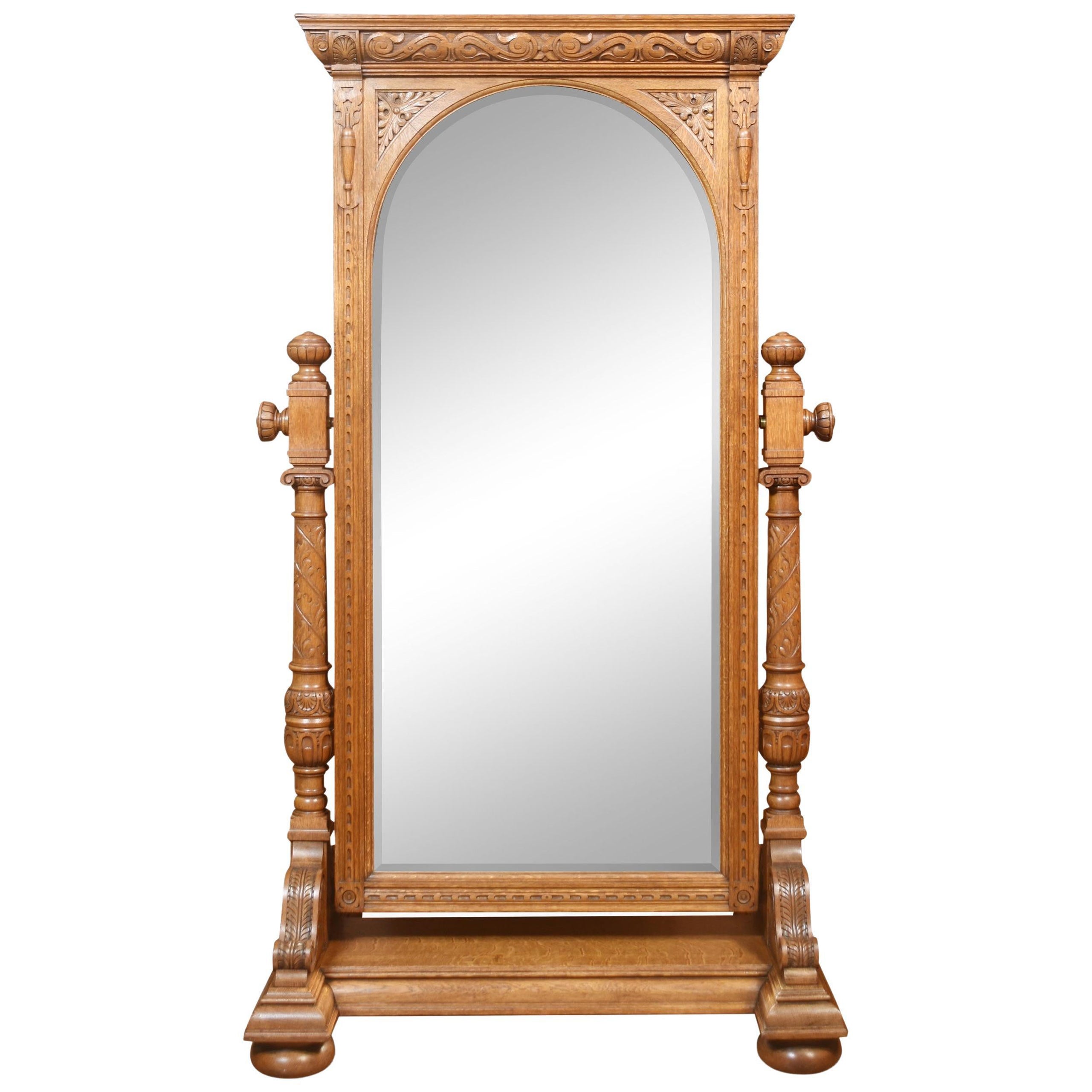 Carved Oak Cheval Mirror