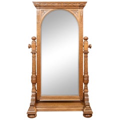 Antique Carved Oak Cheval Mirror