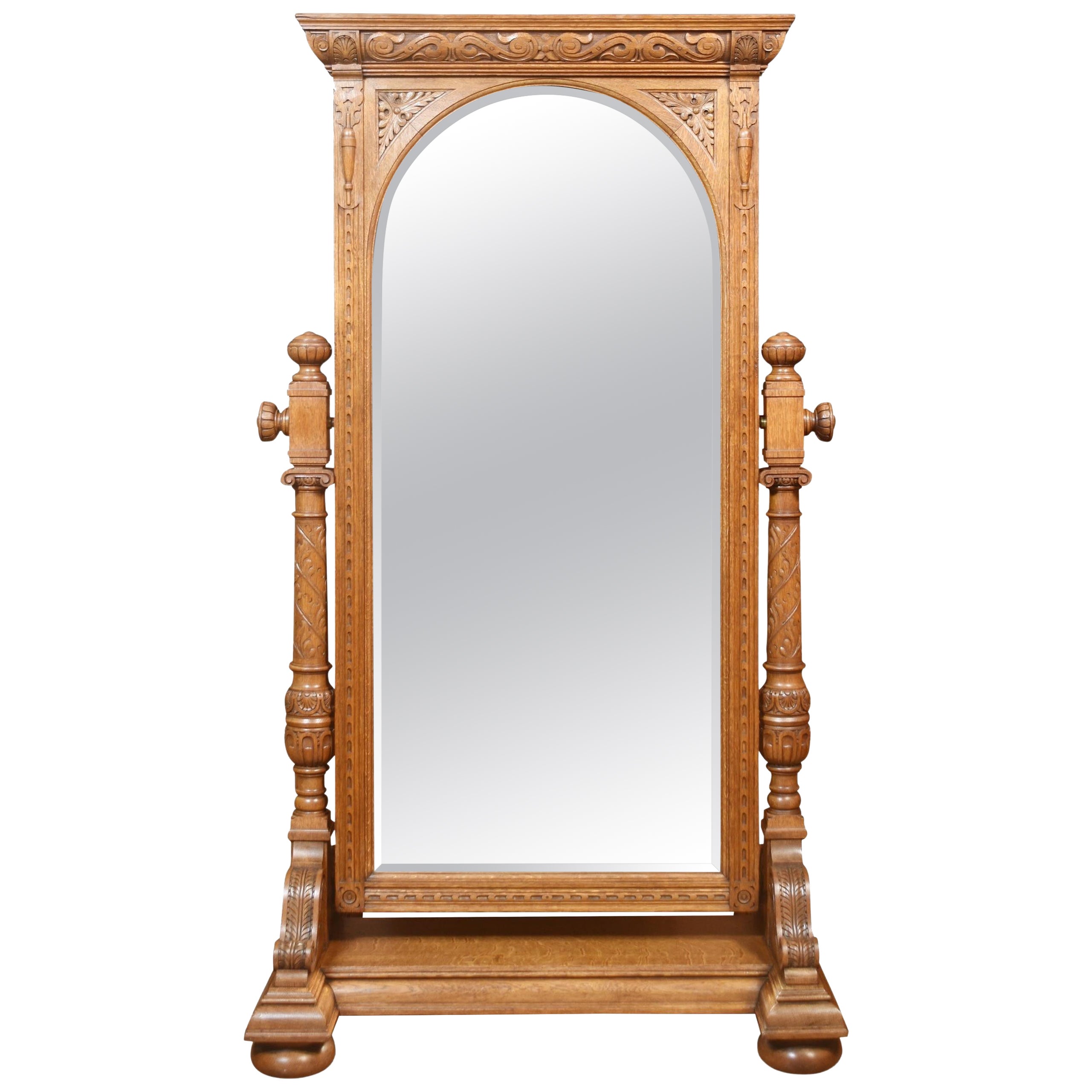 Carved Oak Cheval Mirror