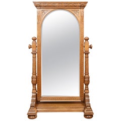 Carved Oak Cheval Mirror