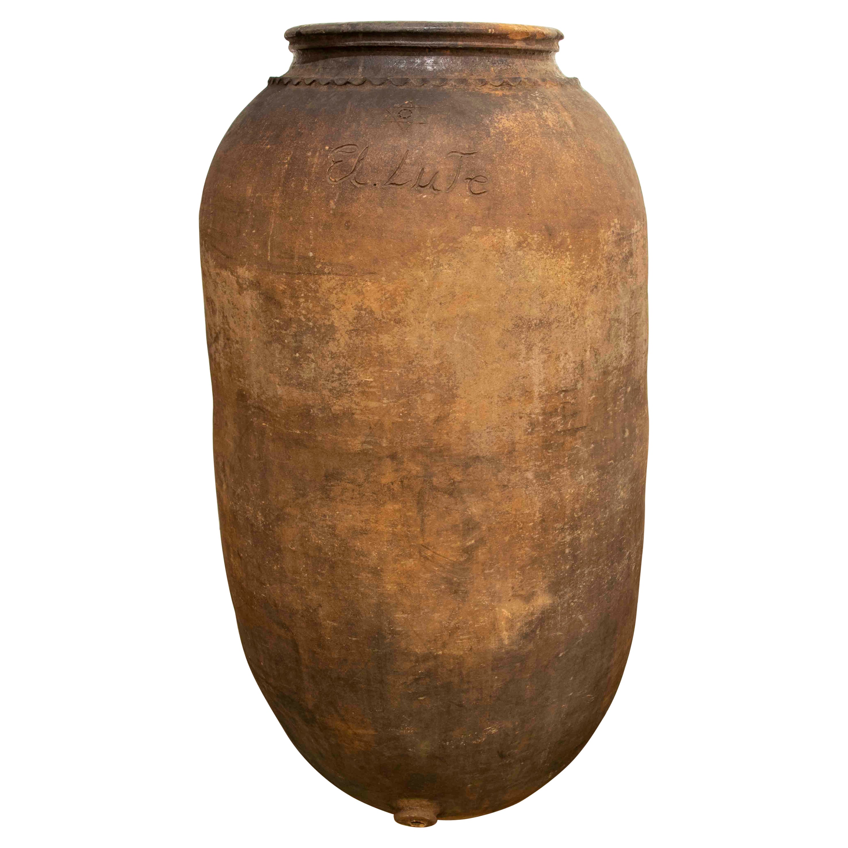1930s Spanish Handmade Ceramic Wine Jar Sealed by the Manufacturer For Sale