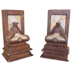 19th Century Pair of Wooden Mensulae Painted Brown and Marbled