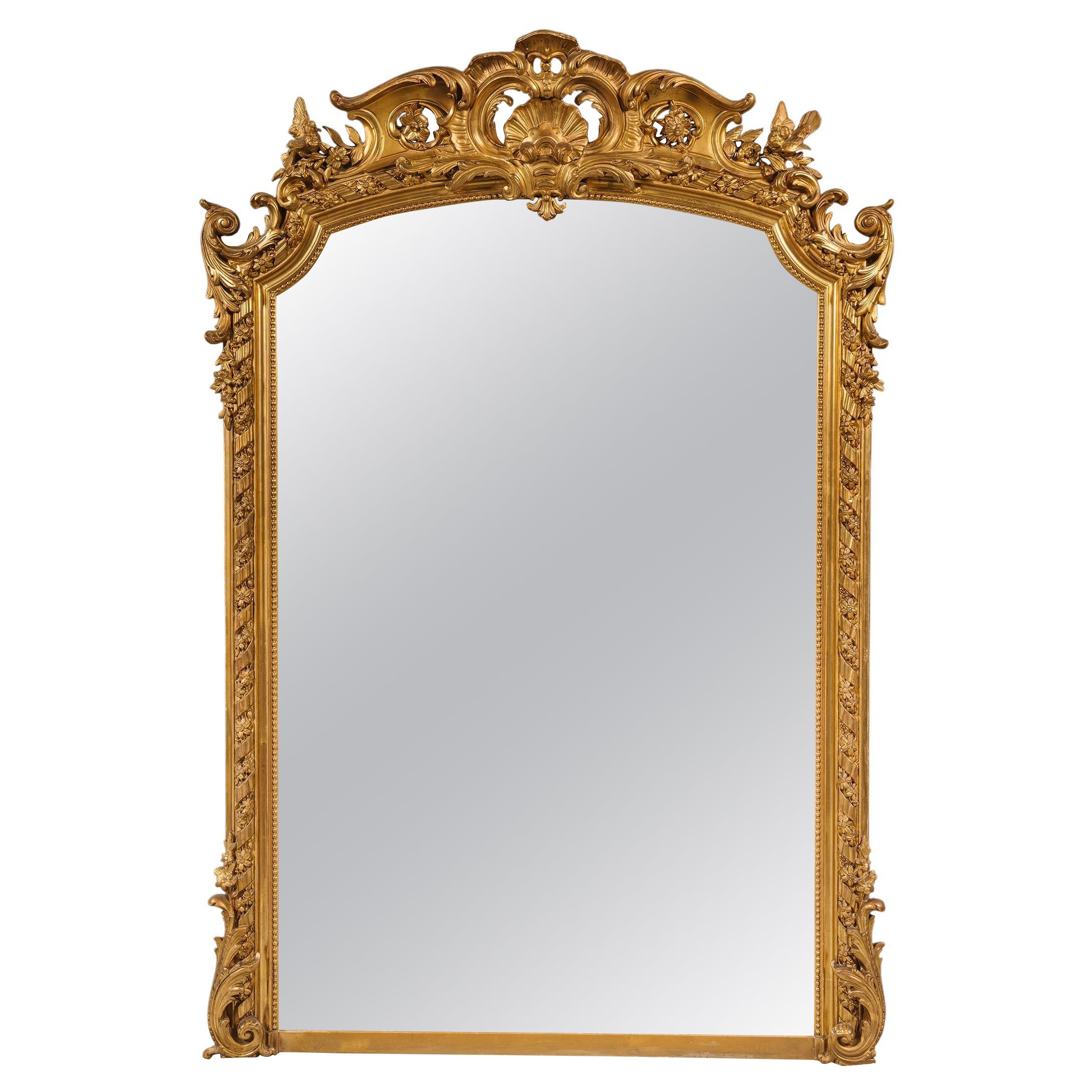Miroir à trumeau en bois doré Napoléon III en vente