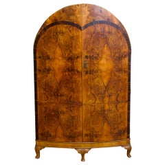 British Art Deco Burr Walnut Compact Wardrobe or Linen Cabinet, circa 1930s