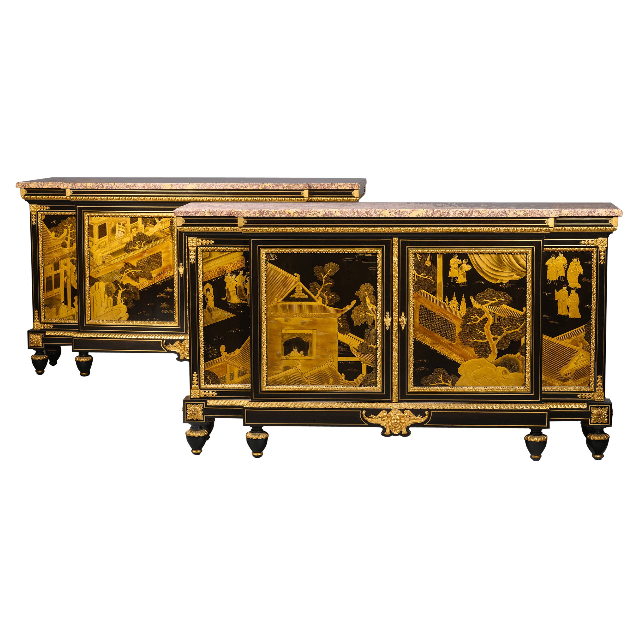 Pair of Napoleon III Lacquer Commodes À Vantaux by by Winckelsen For Sale