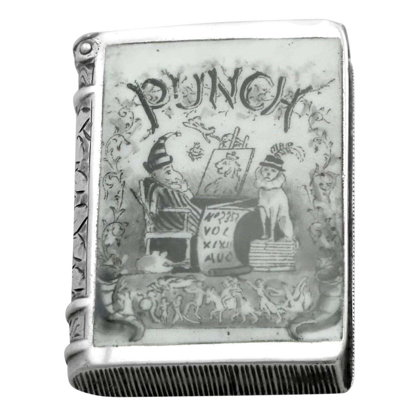 Antiguo Libro de Punch and Judy Estuche de Vesta de Plata de Ley y Esmalte