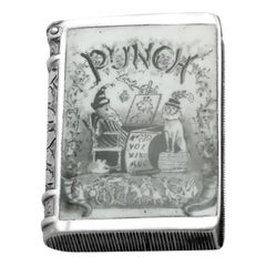 Antiguo Libro de Punch and Judy Estuche de Vesta de Plata de Ley y Esmalte