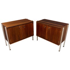Pair of Midcentury Walnut Cabinets with Exposed Aluminum Legs Style of Wormley