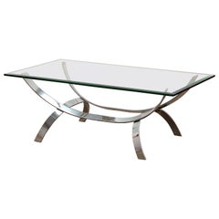Vintage Space Age Chrome Coffee Table with Thick Glass Top, circa 1970