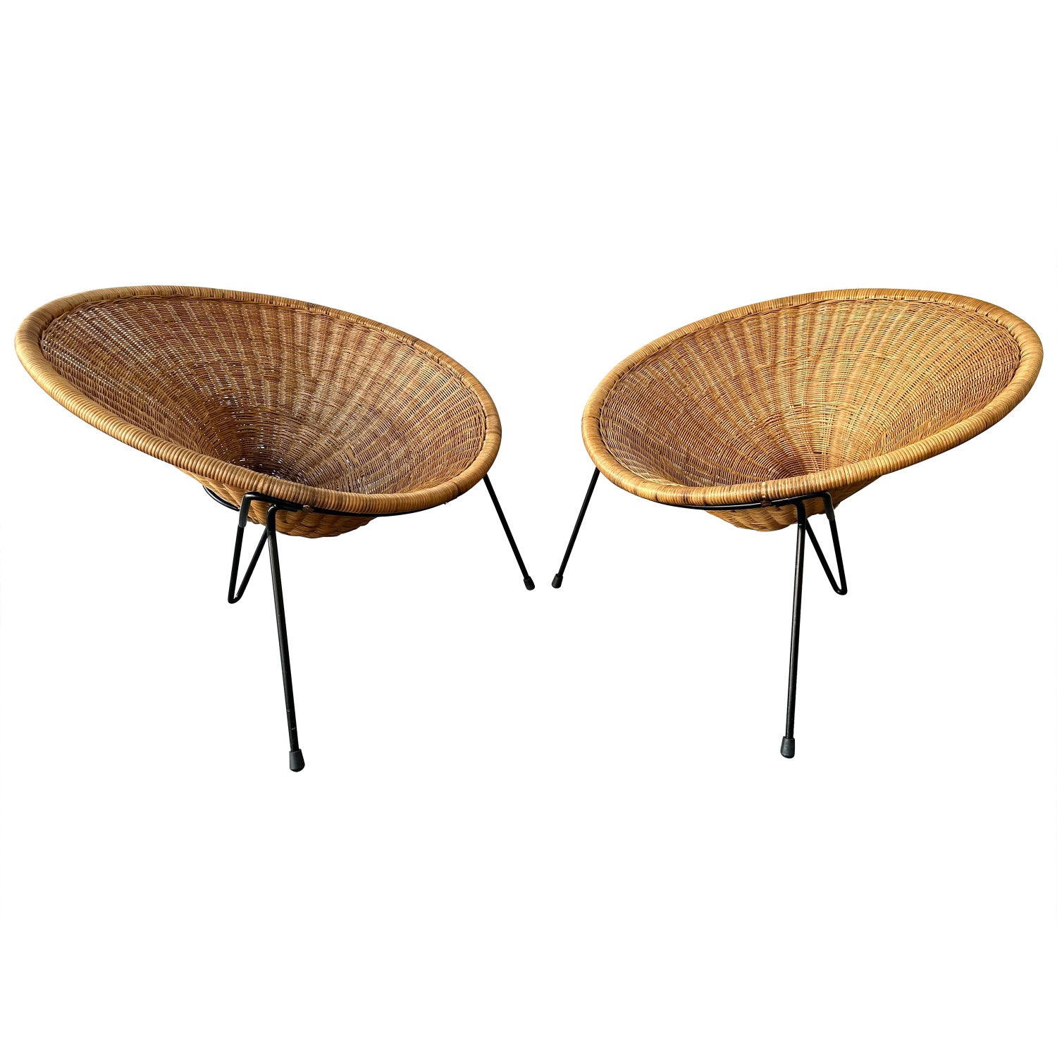 Mid-Century Modern Pair of Rattan Armchairs by Roberto Mango. Italy, 1950s  For Sale at 1stDibs
