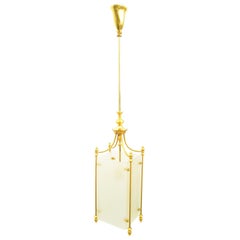 Goldene Pendelleuchte aus Metall und geätztem Glas aus den 1960er Jahren von Oscar Torlasco für Lumi