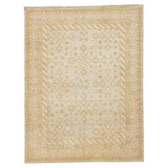 Gray Modern Paki Peshawar Handmade Wool Rug with Floral Motif