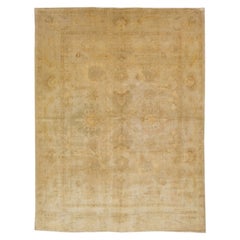 Retro Turkish Oushak Handmade Floral Beige Wool Rug