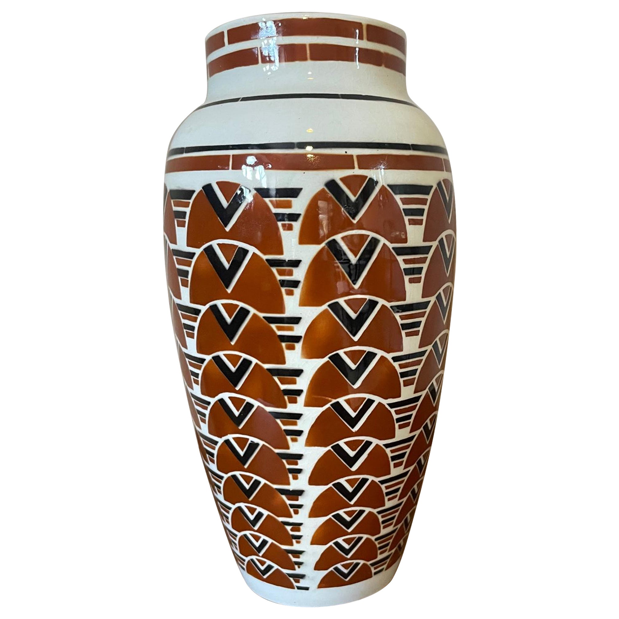 20th Century French Art Deco Earthenware Luneville Vase, 1930s